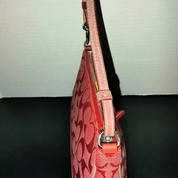 Coach Mini Pouch, Signature Logo Canvas Fabric, Red Shoulder/Wristlet, NWOT - Picture 5 of 9